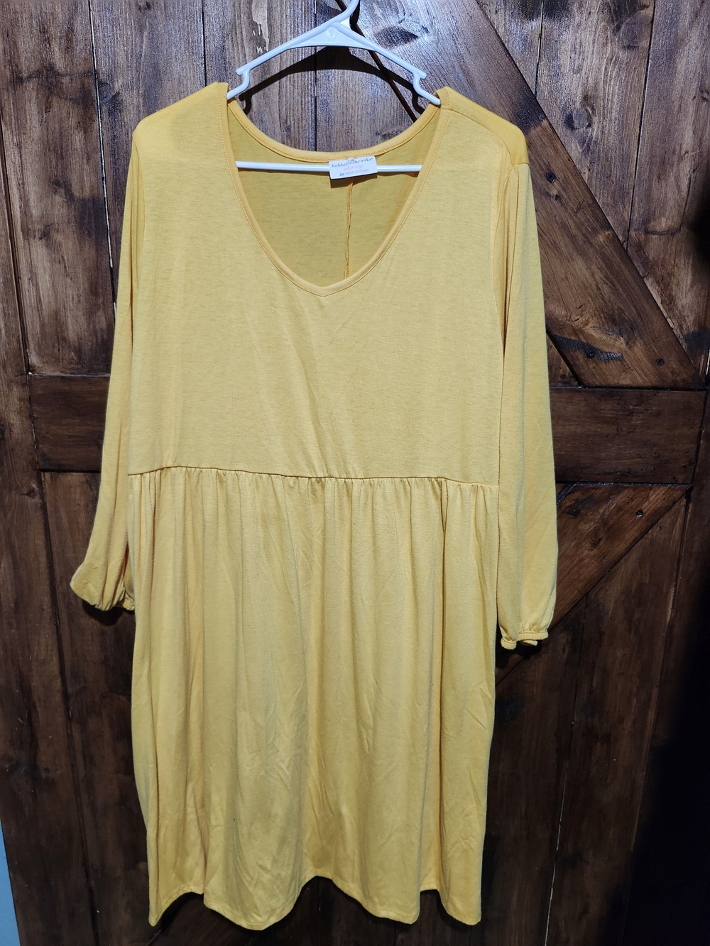 Bobbie Brooks Mustard Long Sleeve Scoop Neck Babydoll Dress